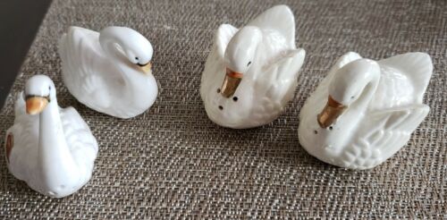 2 PAIRS OF VINTAGE BONE CHINA SWAN SALT AND PEPPER SHAKERS