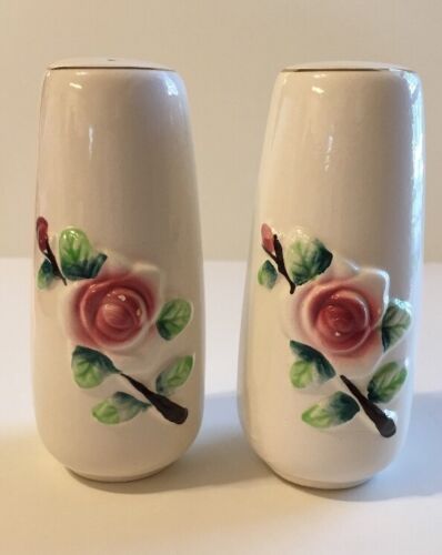 Vintage Japan Salt & Pepper Shakers With Pink Rose And Prayer