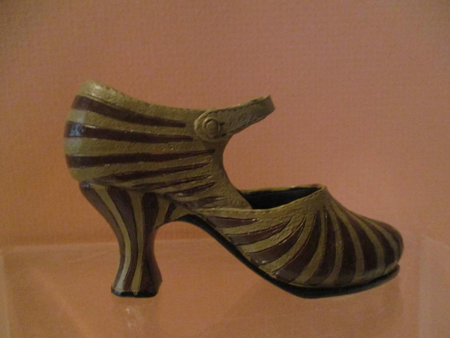 Miniature Shoe Tan & Brown Striped Buckle High Heel, not a Just the Right Shoe
