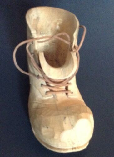 Vintage 1980 Hand Carved Wooden Shoe Boot Hobo Folk Art