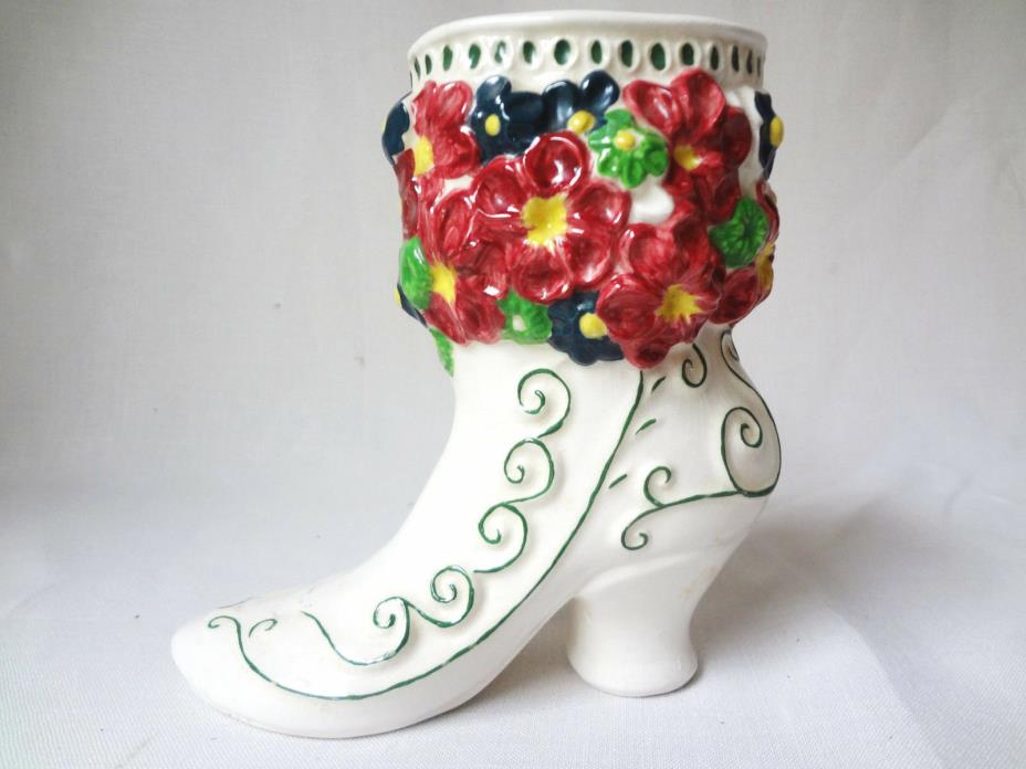 Antique Ceramic Victorian Women's Shoe Vase Figurine Home Garden Decor