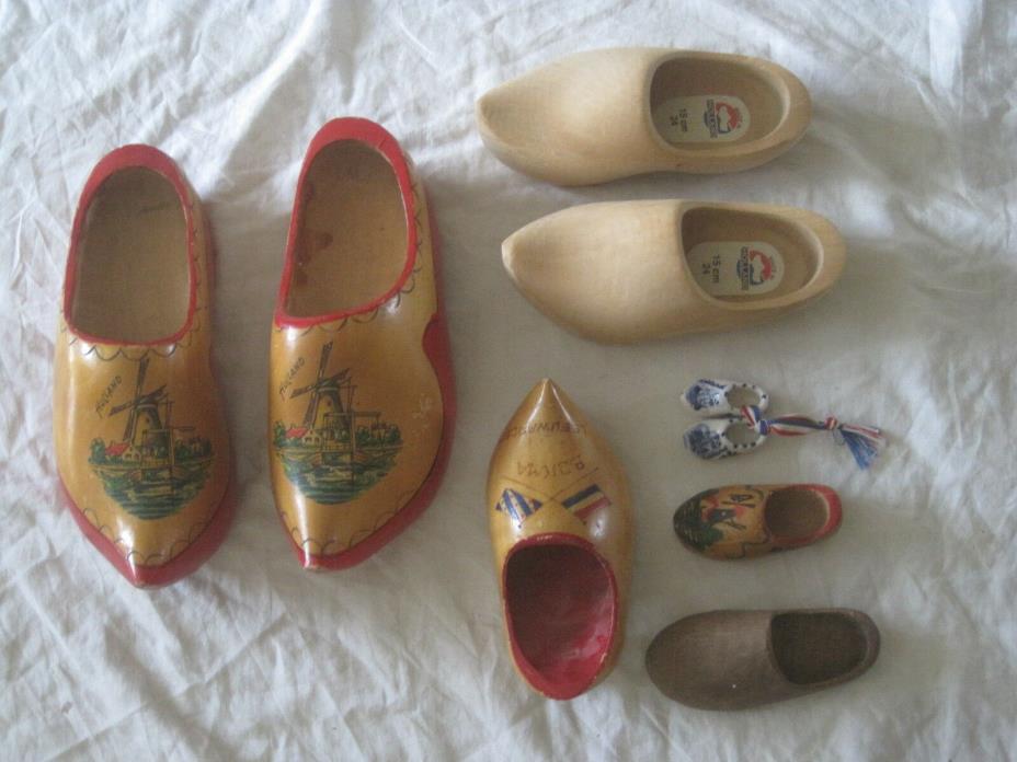 vintage wooden shoes Holland wood shoe lot hand painted clogs clog  souvenir