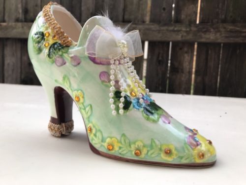 Vintage Porcelain Bejeweled Decorative Boot Multi-Color