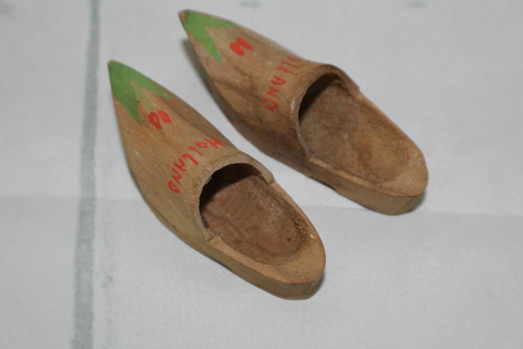 Vintage Wooden Hand Carved  Primitive Mini Dutch Shoes Clog Decor