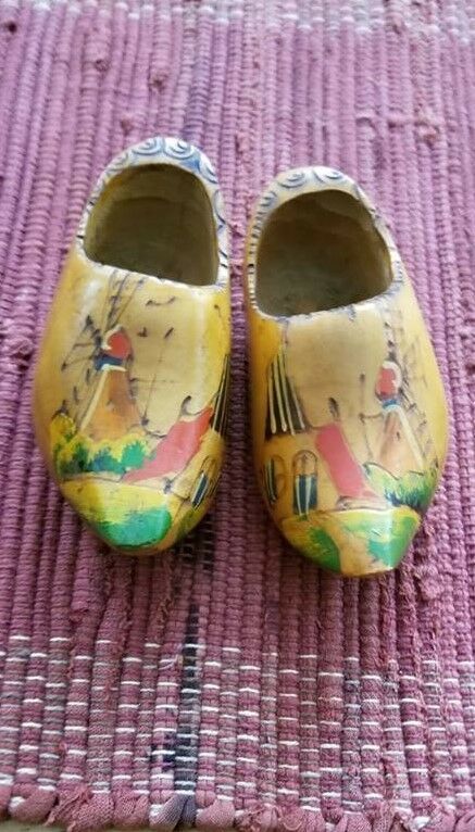 Vintage Handpainted Wooden Shoes Wall Decor; Holland