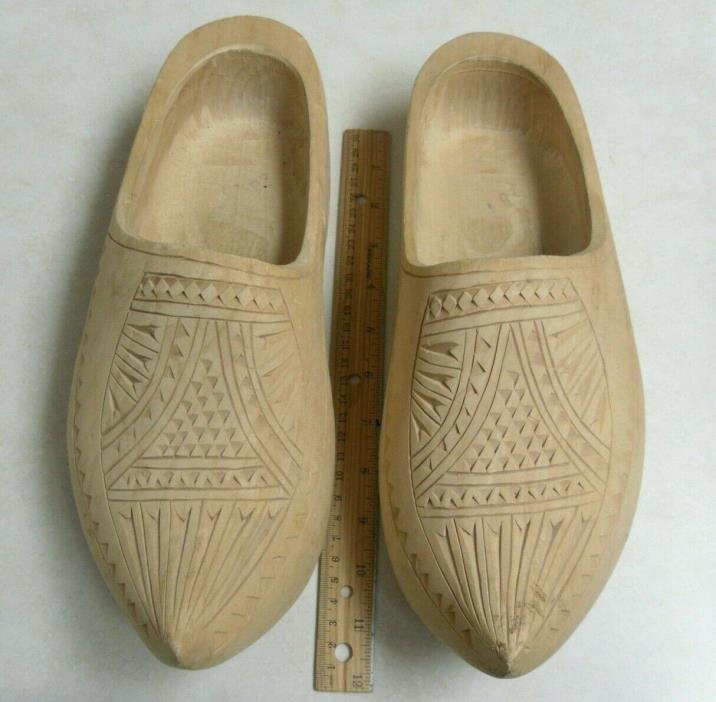 Hand Carved, Unpainted Wooden Shoes : 12.5