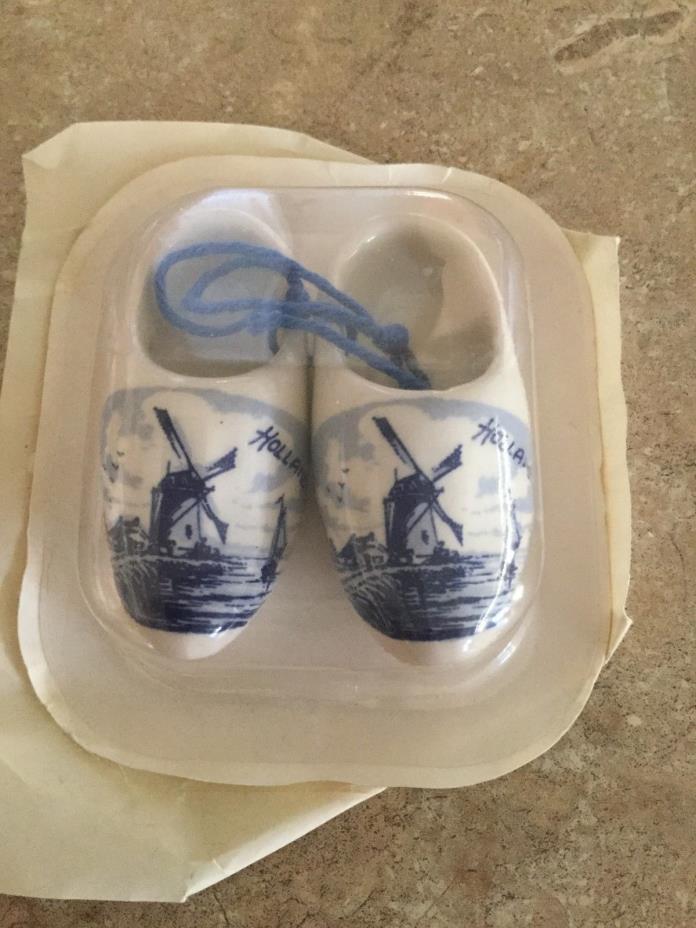 Vintage Porcelain Blue Dutch Minature Wooden Shoes