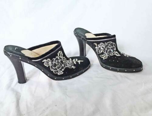 Cole Haan Clogs Platform Mules Flower Embroidered Jewels Studs Stacked 6.5B