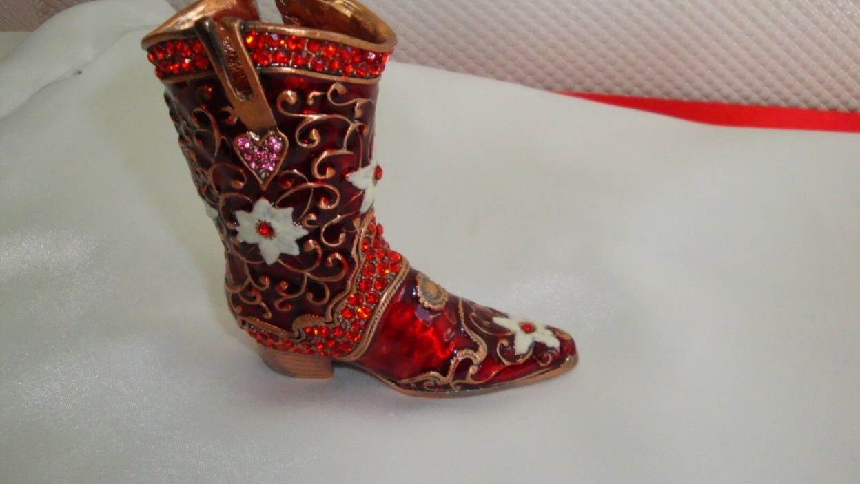 Red Enameled Brass Metal Boot Shoe Vase / Ornament bling 3.5