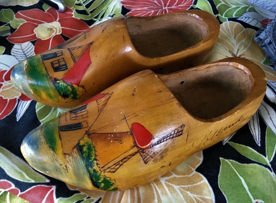 Vintage Rustic Carved Hand Painted Dutch Wooden Shoes Clogs Made in Holland