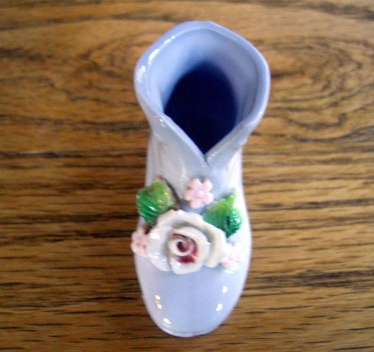 Vintage Miniature Blue Shoe w/ Flowers Germany ~