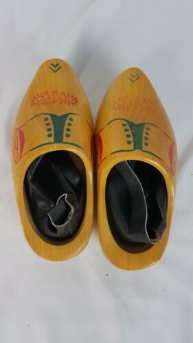 Pair of Decorated Made in Holland Wooden Shoes Child Size 23, 15.5 cm