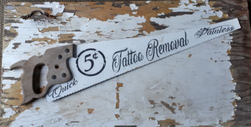 Vintage upcycled hand saw tattoo  removal rustic man cave decor tool