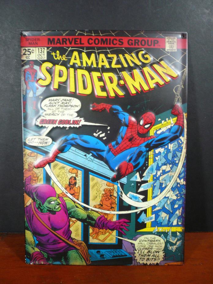The Amazing Spider-man Comic Book Cover Metal Tin Embossed Sign Wall Hanging