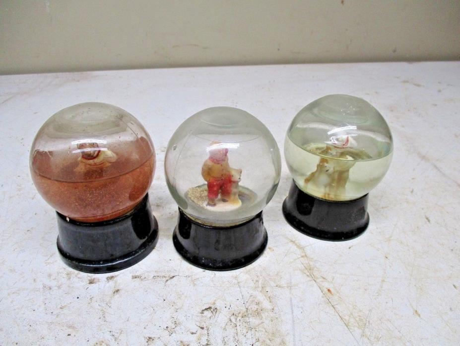 3 Old Heavy Glass & Porcelain Base Snow Globes Snowdomes Boy with Dog