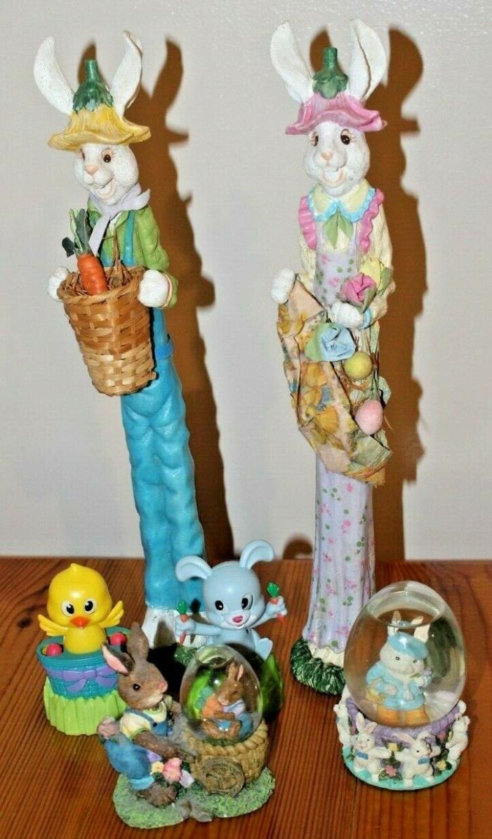 Lot 6 Easter Decor Bunny Figurines Snow Globes