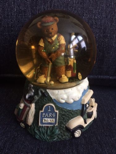 Musical Teddy Bear Golfer Snow Globe Everything Is Beautiful