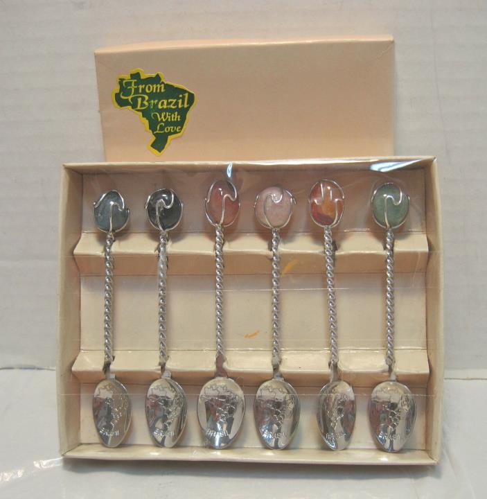 6 Bejeweled Demitasse spoons from Brazil NOS