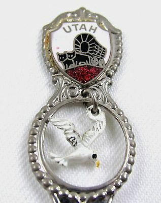 Souvenir Spoon Utah Enamel Covered Wagon With Dove Silvertone