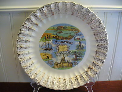 NUTMEG STATE! Vintage Porcelain Connecticut State Plate