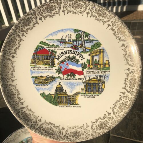 Vintage Mississippi Landmark Scene Gold Edge Souvenir Collectible State Plate 7”