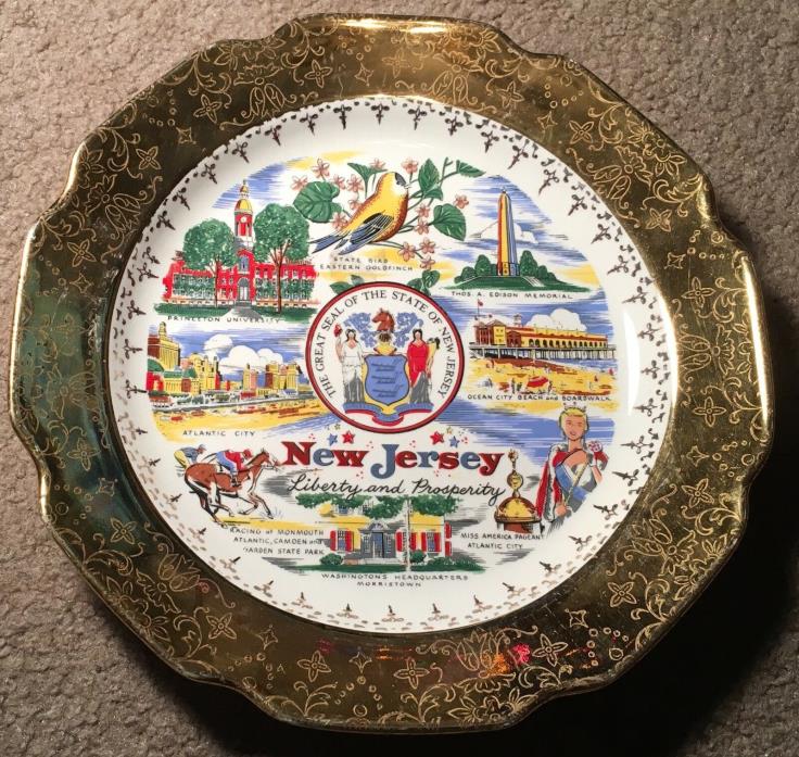 8” Crest-O-Gold New Jersey Collector Plate Princeton University Monmouth Liberty