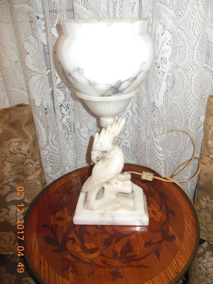 Antique Alabaster Marble White Cockatoo Parrot Life Size Sculpture lamp