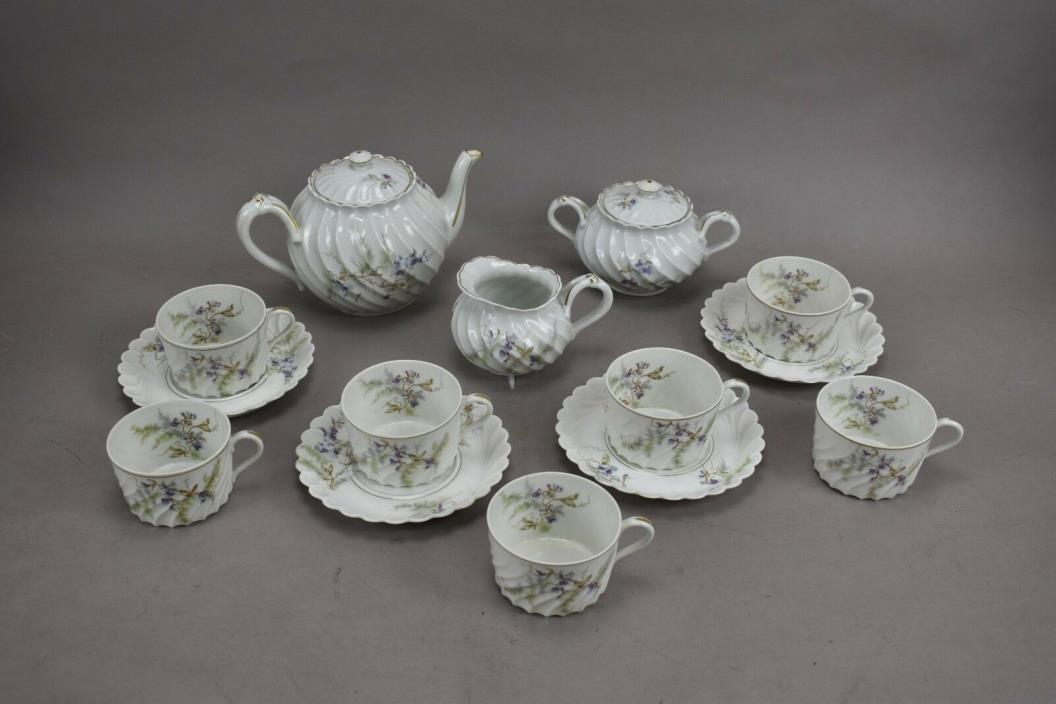 Haviland Limoges Orsay Teapot Sugar Creamer Tea Cups and Saucers Purple Flowers