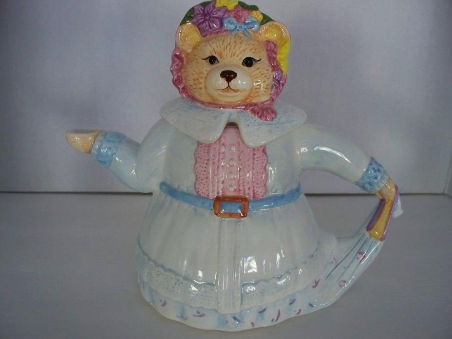 Teddy Bear w/Floral Bonnett Theme Teapot Children Nursery PASTEL