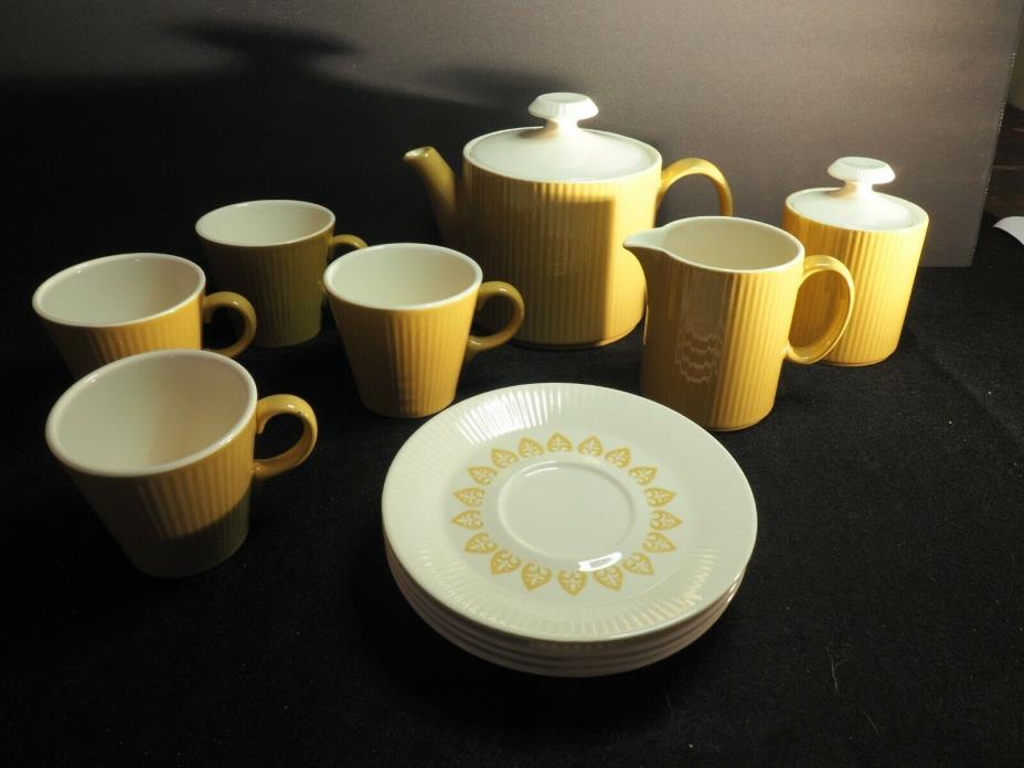 Vintage German Ribbed Porcelain Coffee Set 13 Pc - Mid Century Modern