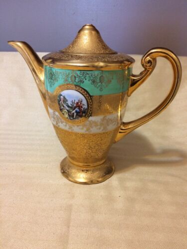 LeMieux China Coffee/tea pot Vintage, 24 kt gold,hand painted,tip  broken off