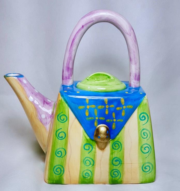 Milson & Louis Hand Painted Ceramic Teapot Colorful Purse Handbag 8