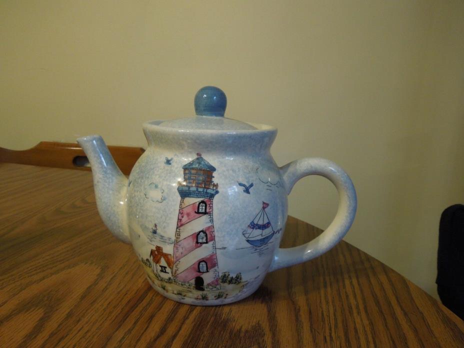 Pacific Rim ceramic Lighthouse design teapot, hand painted