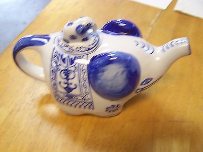 Blue And White Elephant Tea Pot with Elephant Lid