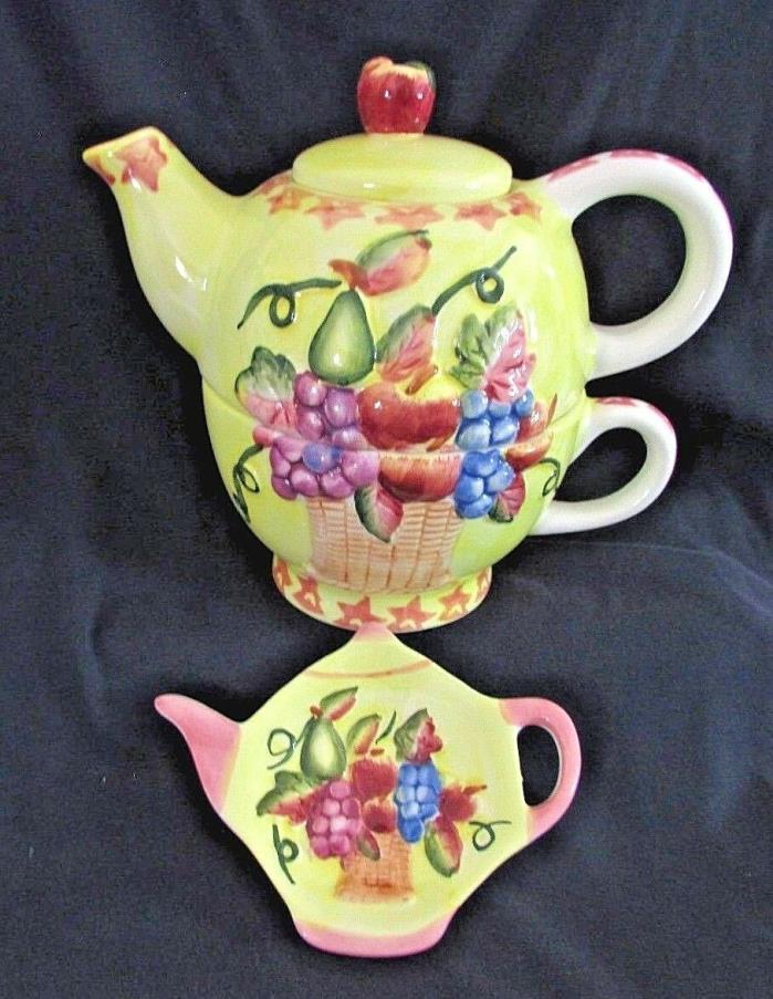 TEA for ONE Porcelain Teapot, Cup & Tea Bag Holder, Fruit Design  NANTUCKET HOME
