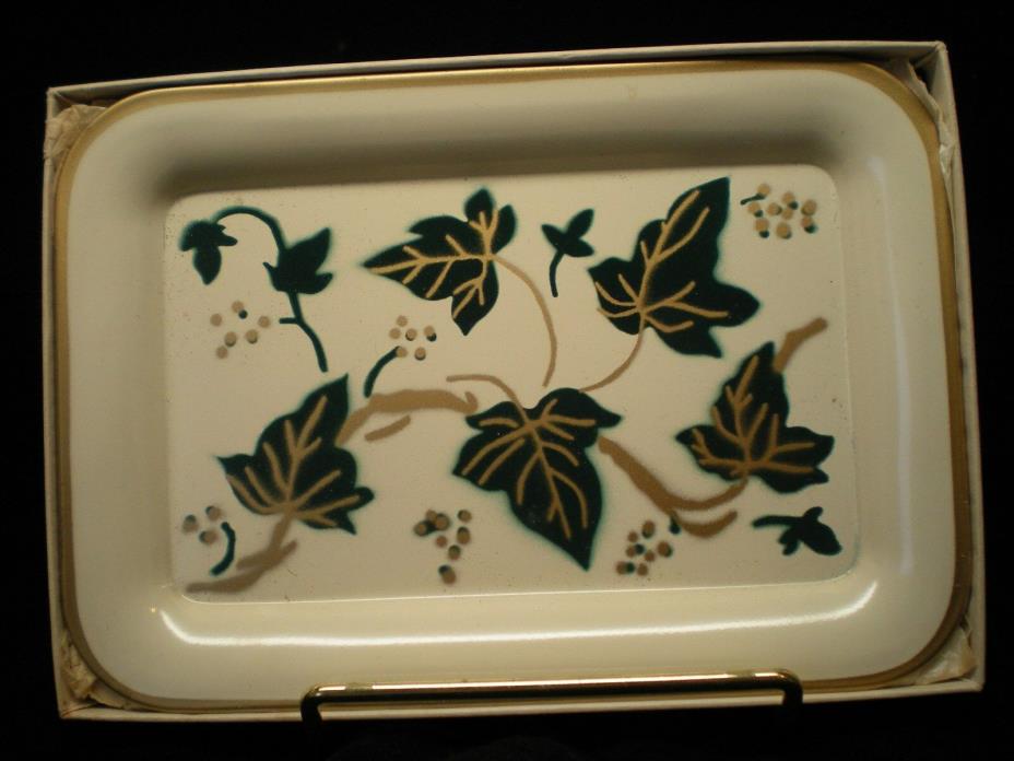 NOS Set of 4 Vintage Handpainted Small Metal Trays 4 1/2