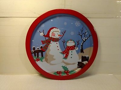 Rite Aid Home For The Holidays Snowmen Round Tin Serving Tray  hd695