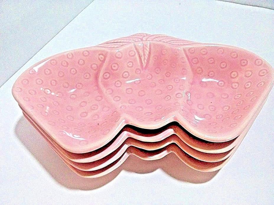 Vintage BELMAR California Pottery USA Pink Strawberry Shaped Dish Lot of 4
