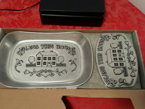Wilton Armetale Bless This House- Bread Tray and Trivet Set- New in Original Box