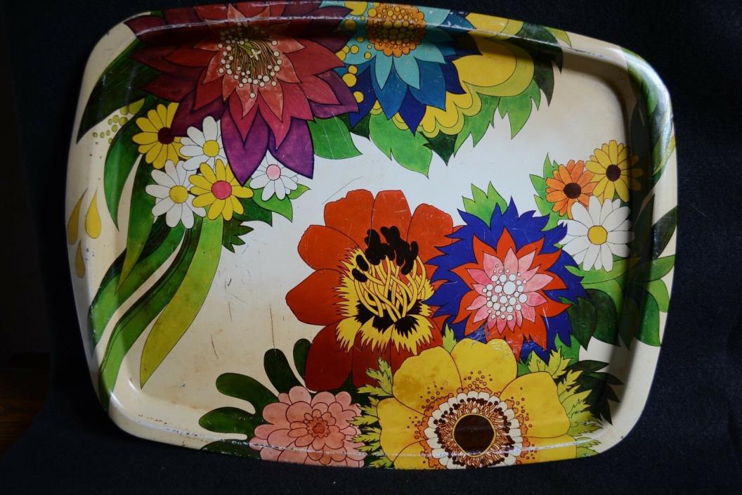 Metal Floral Serving Tray Resembles Clarice Cliff Ceramics Made in Great Britain
