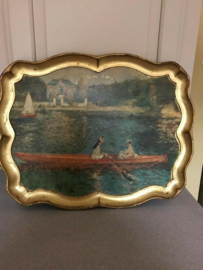Vintage Italian Sezzatini hand painted Serving Tray Platter Italy River Scenery