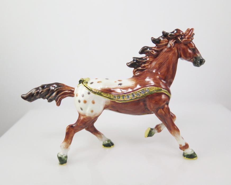 KINGSPOINT APPALOOSA HORSE FINE ENAMEL CRYSTAL TRINKET BOX with pendant necklace