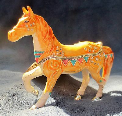 Animal Themed Horse Enameled Hinged Collector or Trinket Jewelry/Ring Box