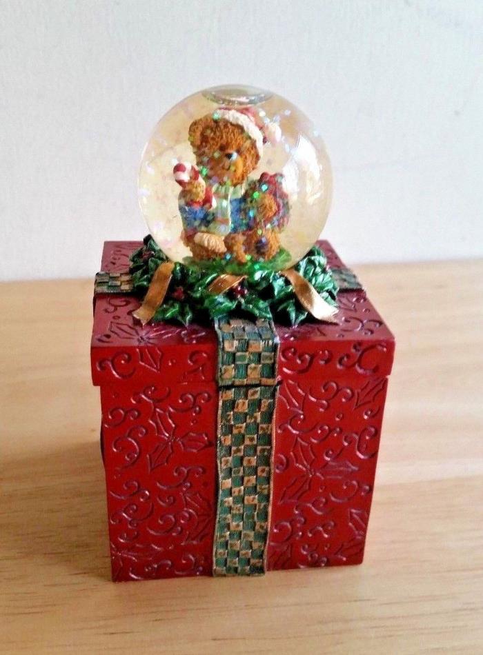 CHRISTMAS TEDDY BEAR SNOW GLOBE REVERSIBLE TOP GIFT BOX