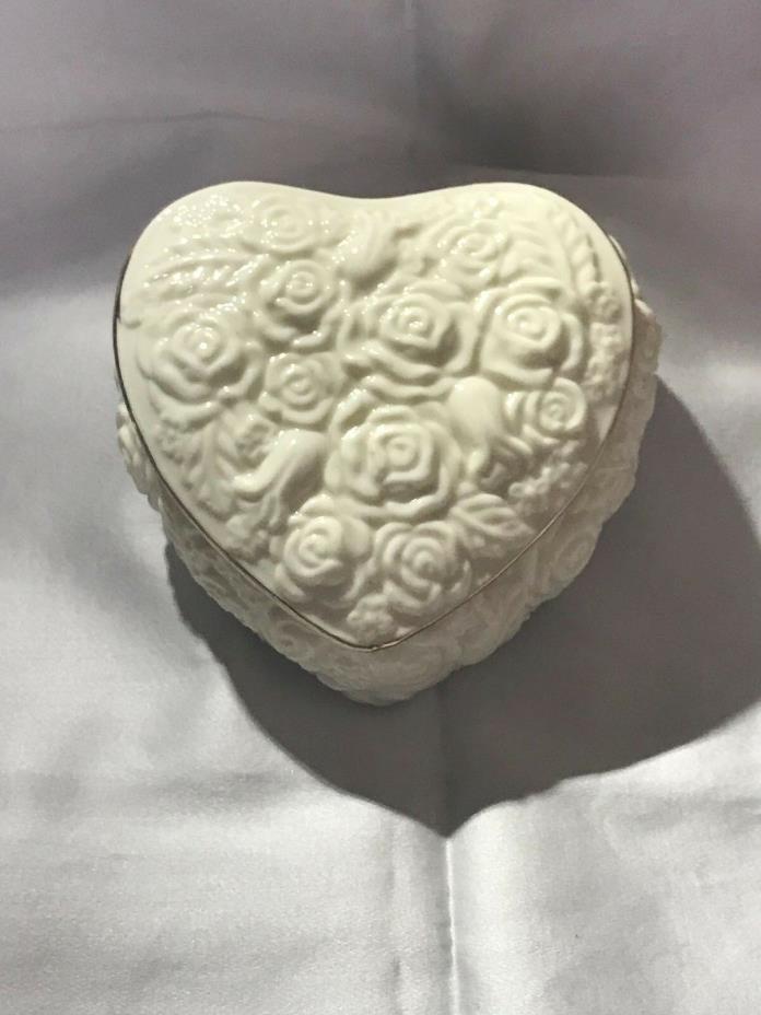 Vintage White Heart Shaped Ceramic Trinket Box
