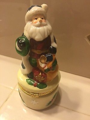 Santa Claus Christmas 6 inch glass ceramic trinket jewelry box gift holder