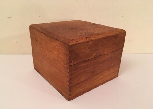 Vintage Solid Oak Wooden Recipe / Trinket Box with Hinged Lid