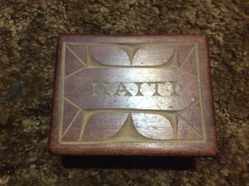 Great Collectible Wood Trinket Box Made In Haiti Hand Carved.
