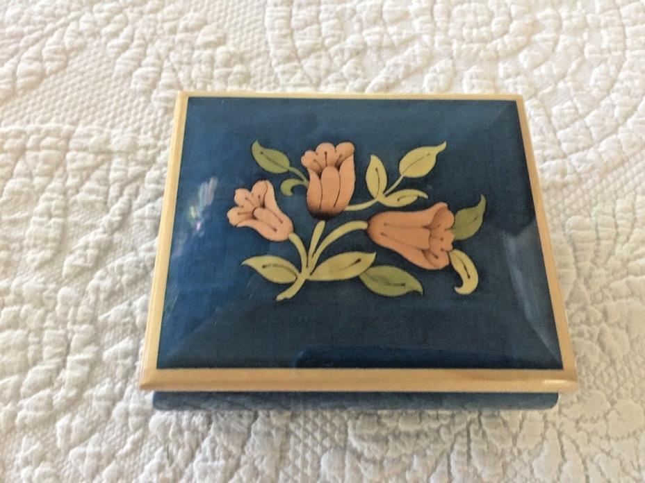 Italian Inlaid Wooden Blue Floral Notturno Trinket Box