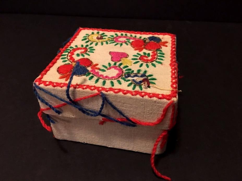 Vintage Hand Stitched Fabric Trinket Box made In Portugal